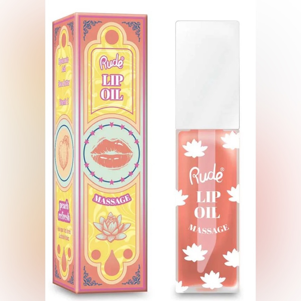 Rude Cosmetics Peach Refresh Lip Oil Massage- vegan, sheer peach, hydrating